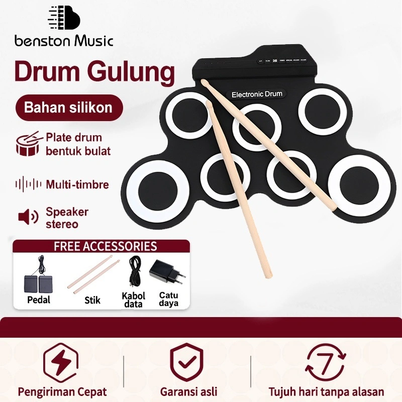 Benston Music- Drum Set/Set Drum Portabel /Drum Elektronik Portabel Lipat/Drum Rumahan untuk Anak-anak dan Pemula/Alat Musik Anak-anak