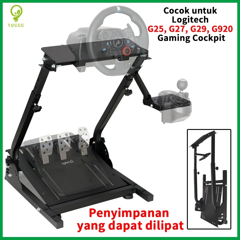 Racing Simulator Steering Wheel Stand Dapat Diatur Ketinggiannya & Dapat Dilipat, Kompatibel dengan Kokpit Gaming Logitech G25, G27, G29, G920