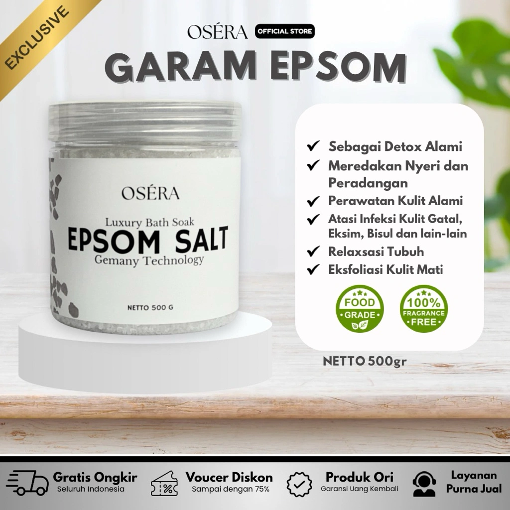OSERA GERMANY EPSOM SALT / GARAM EPSOM / GARAM INGGRIS / 100% MAGNESIUM SULFAT (500 gram) / Essential Oil