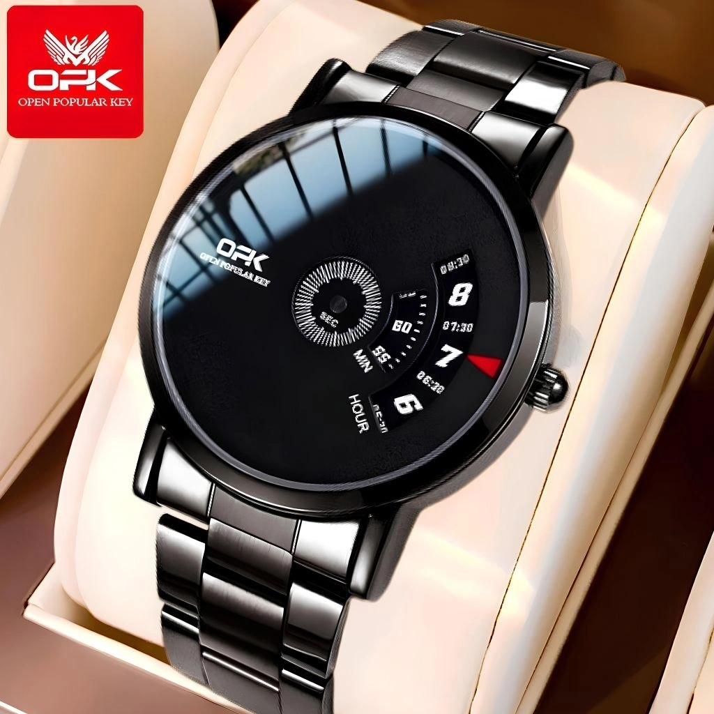 Jam Tangan OPK Pria 8109 Original 100% Anti Air Stainless Steel Hitam Luxury Style Fashion Men Watch