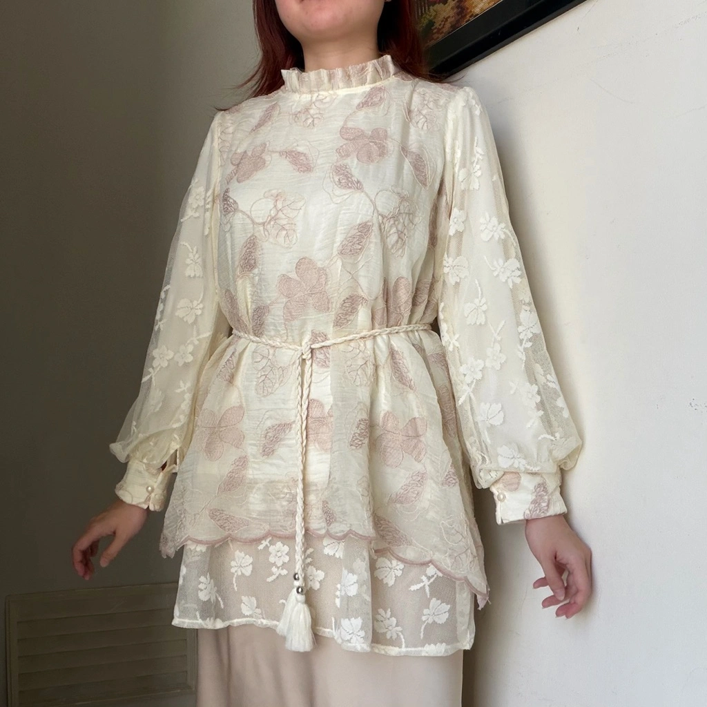 Yumna Top atasan blouse tunik wanita kerja renda organdi bordir korean style by Biel the Label