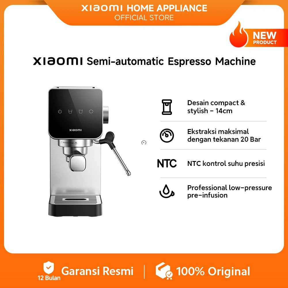 Xiaomi Semi-automatic Espresso coffee Machine | Mesin Kopi Espresso | Desain compact stylish | Ekstrasi Maksimal Tekanan 20 Bar | NTC Kontrol suhu presisi | Low-pressure infusion [Official Store]
