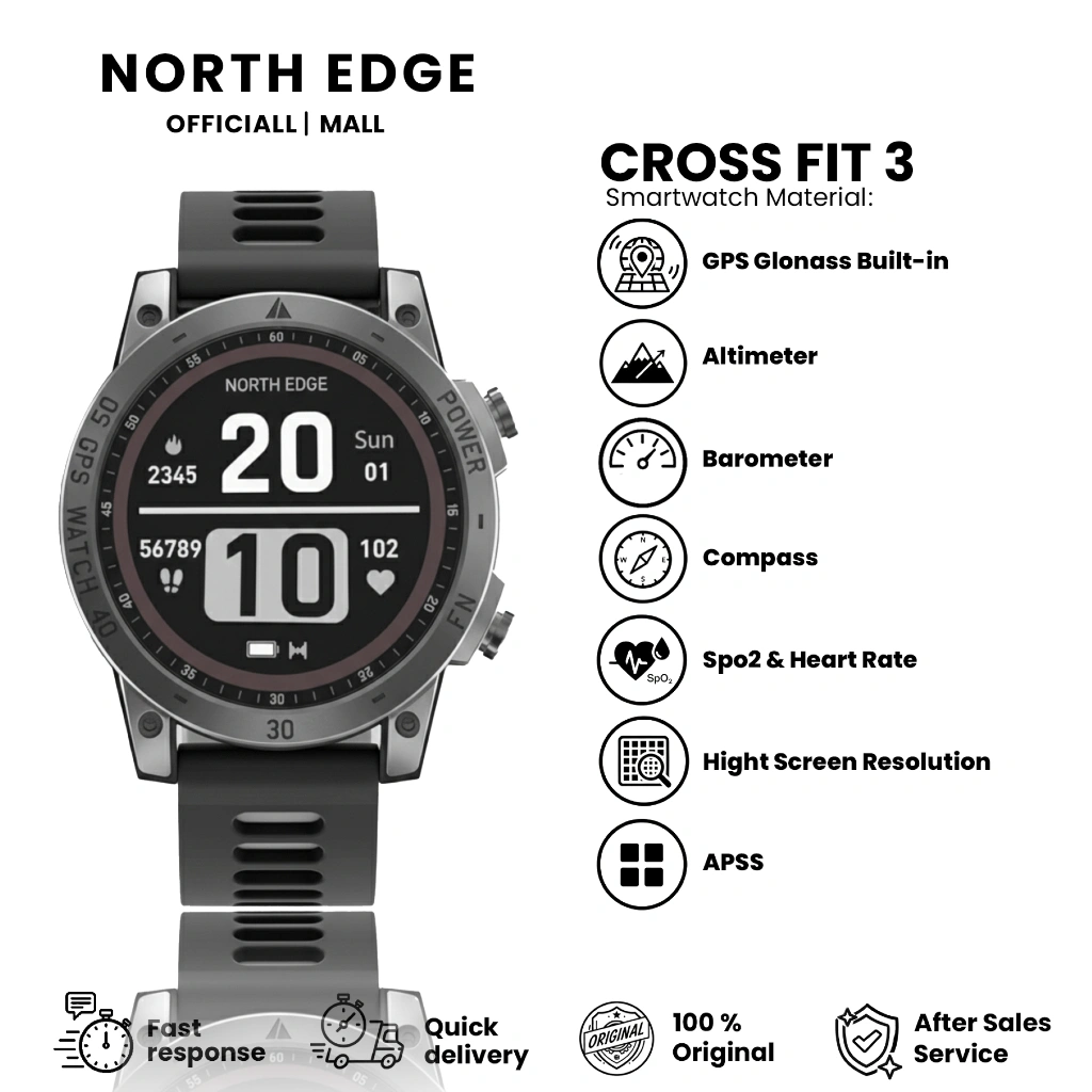NORTH EDGE CROSS FIT3 GPS INCRIDIBLE SMARTWATCH SCREEN AMOLED ALTIMETER BAROMETER COMPASS SPORT FUNCTION