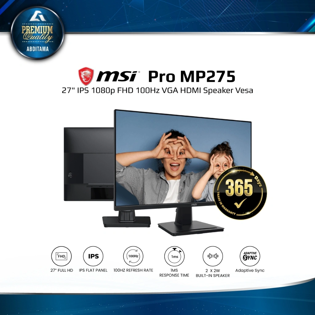 Monitor MSI PRO MP275 27" IPS 1080p FHD 100Hz VGA HDMI Speaker Vesa