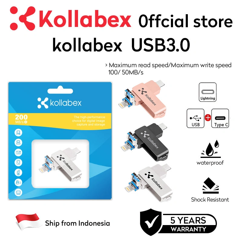Kollabex 2TB/1TB/512GB  Flash Drive For iPhone Type c Lightning HP 3IN1 OTG IOS Flashdisk High Speed USB 3.0