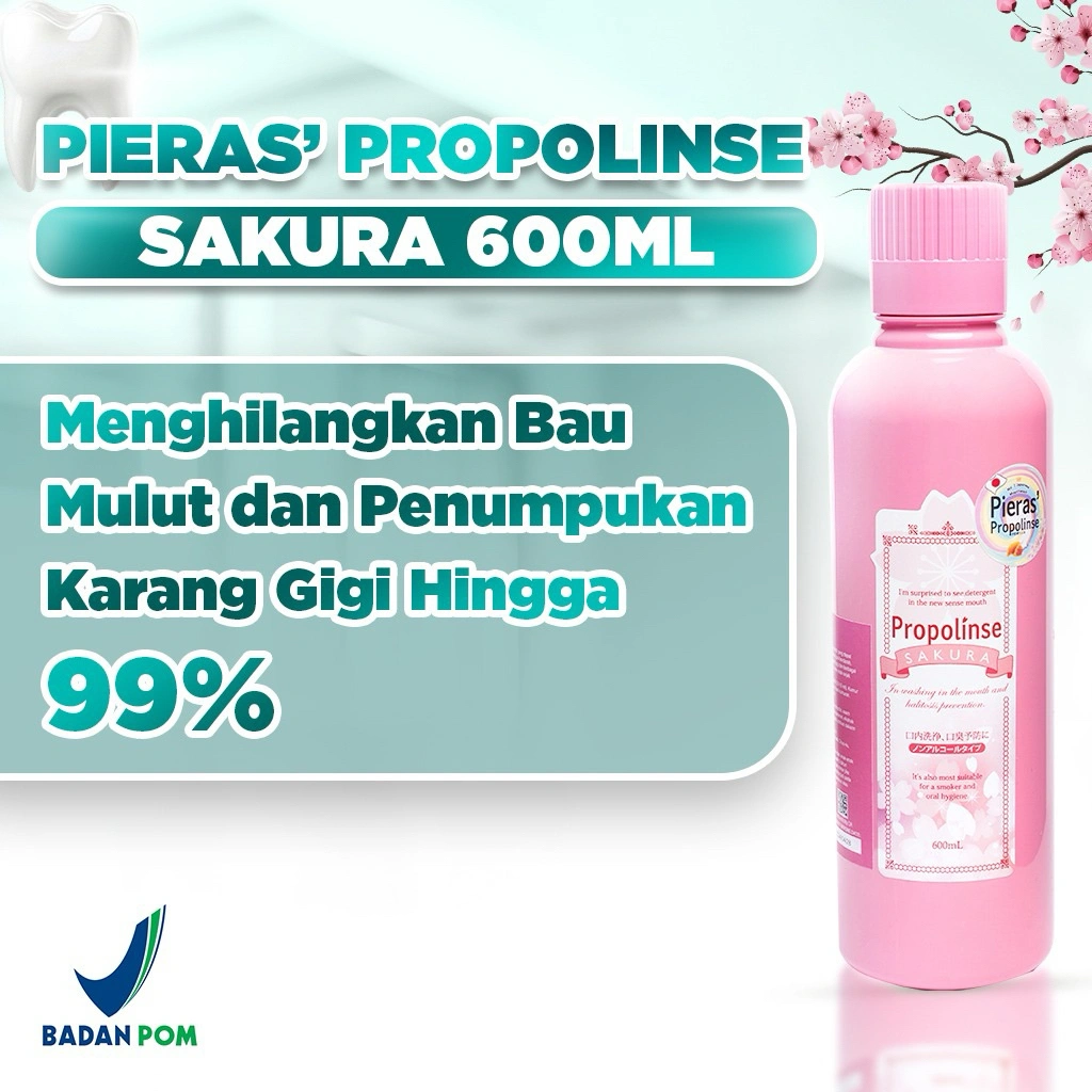 Pieras Propolinse Sakura Limited Edition 600mL Alcohol free Cocok untuk Anak-Anak Mouthwash Obat Kumur