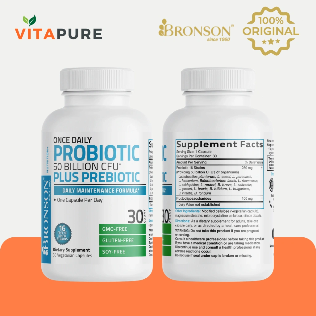 Bronson Once Daily Probiotic Plus Prebiotic 50 Billion CFU - 30 Vegetarian Capsules