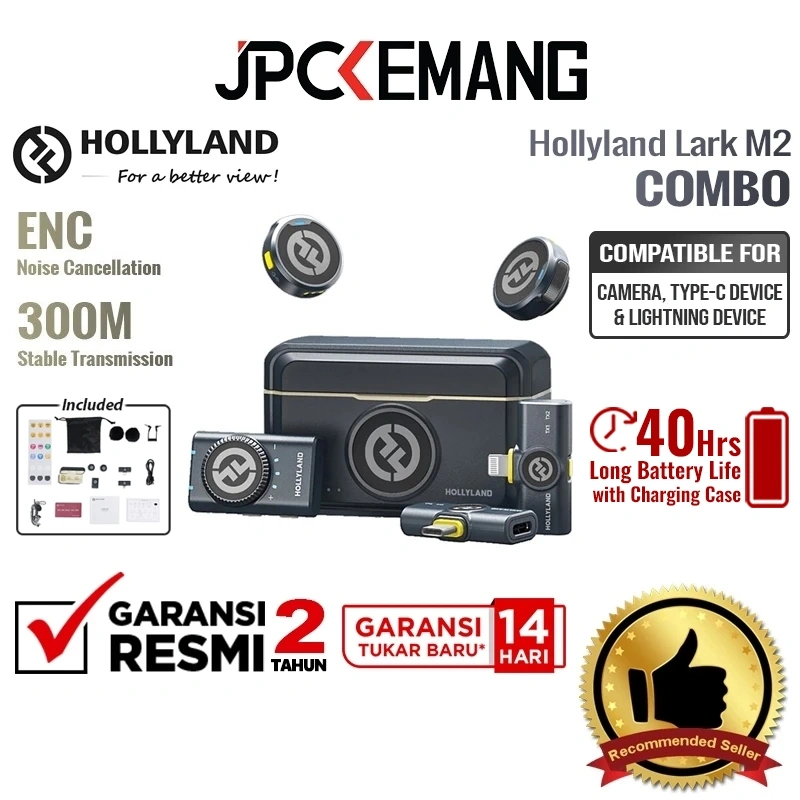 Hollyland Lark M2 Combo Type C Lightning Duo Wireless Microphone Dual Mic Camera HP Garansi Resmi