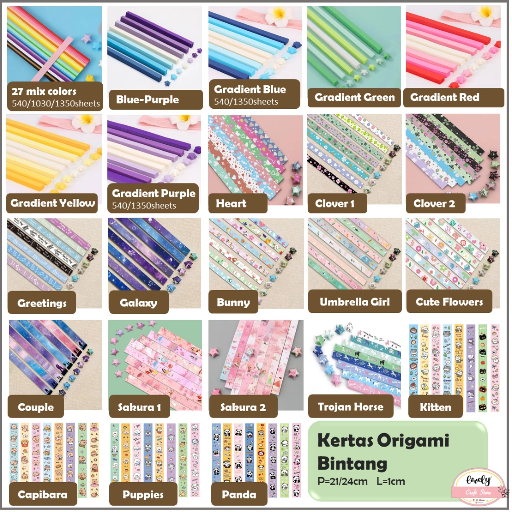 LovelyCraftStore | DIY 540/1030/1350 sheets per pack Star Ppaper Kertas Bintang or Wishing Bottle Bentuk Bintang dan Silinder, Kertas Bintang Origami Paper Kertas Origami Bintang Kertas Bintang Star Paper