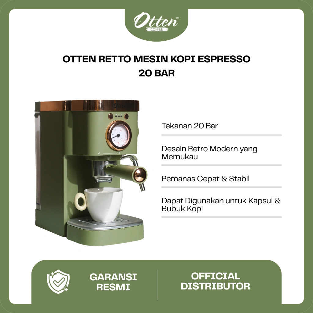 Otten - Mesin Kopi Espresso 20 Bar (Retto Forest Green) Coffee Espresso Machine Nespresso Compatible