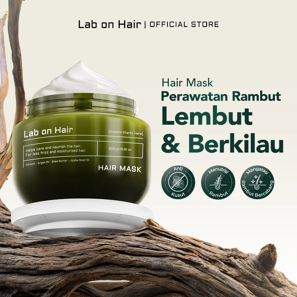 Lab On Hair Hair Mask - Masker Rambut Lembut Sehat Berkilau Anti Kusut Kering dan Mengembang Repair Hair Mask Mencegah Rontok Penumbuh Rambut Hair Care Smooth with Vitamin Keratin + Argan Oil + Shea Butter + Jojoba Seed Oil