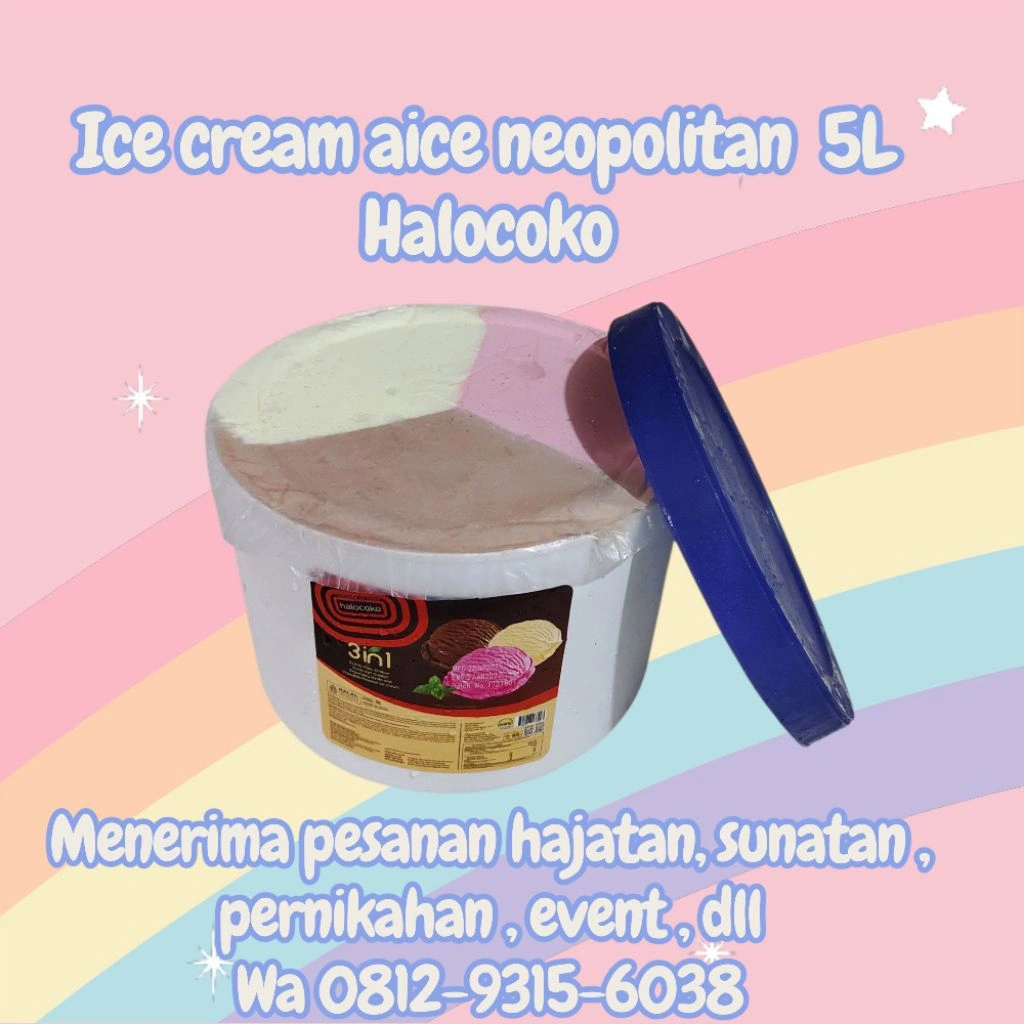 ice cream aice halocoko 5 liter ice cream aice neopolitan ice cream bucket 3 in 1 eskrim murah bekasi