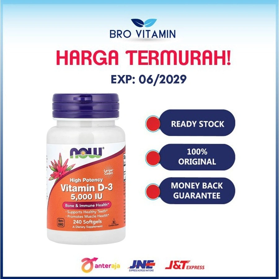 Now Vitamin D3 D-3 5000 IU 120 softgels l imun inflamasi tulang