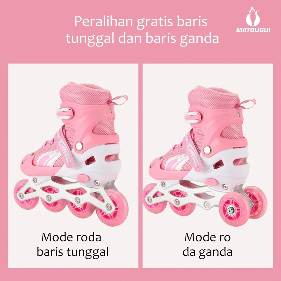 MATOUGUI Sepatu es anak-anak terbaru tahun 2026 dengan lampu LED, dilengkapi dengan konfigurasi roda 4 dan 3 yang dapat disesuaikan.