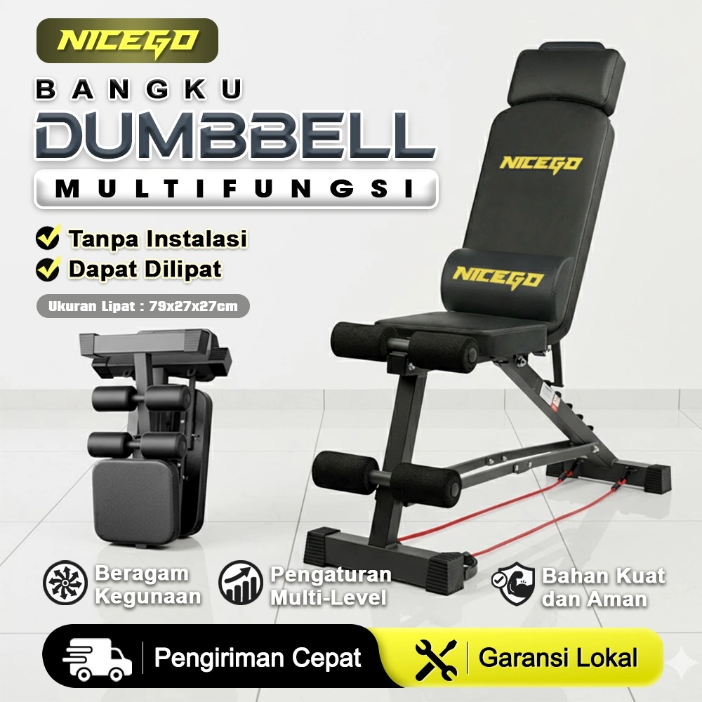 NICEGO Sit Up Bench Dumbbell Bench Adjustable Folding Fitness Bench Multifungsi Kursi Gym