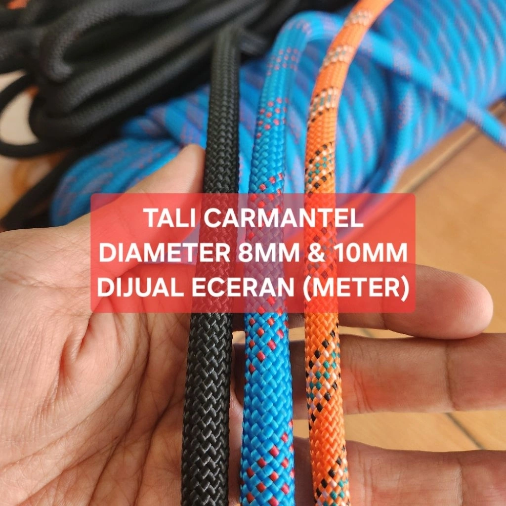 ECER PER METER TALI CARMANTEL STATIS PANJAT TEBING - CLIMBING - GANTUNGAN BEBAN - DIAMETER 8 & 10 MM