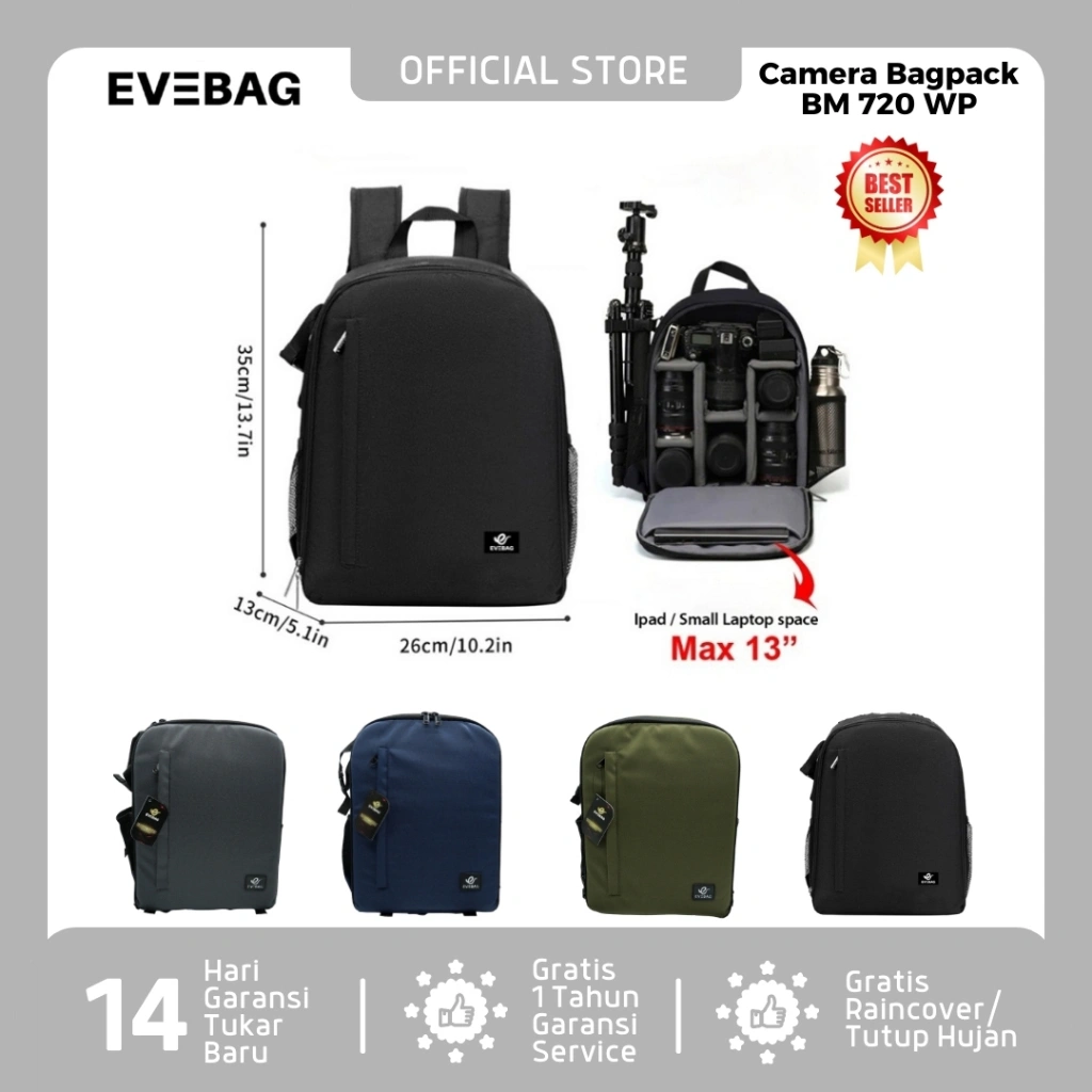 EVEBAG BM720 Tas Kamera Ransel Backpack Camera DSLR Mirrorless Laptop Drone Shockproof Free Raincoat