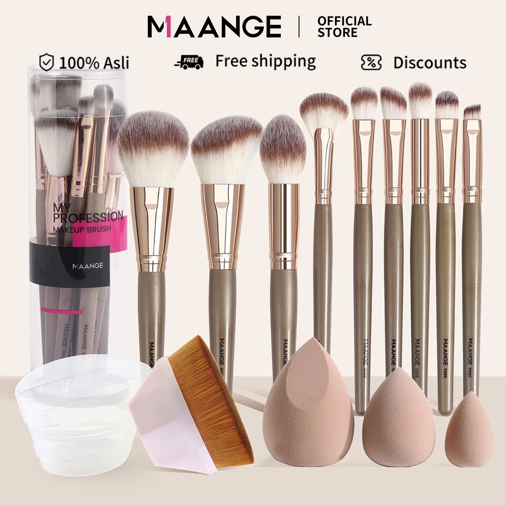 MAANGE 9 Pcs/Set Kuas Make Up Brush Make Up Concealer Foundation Kuas Rias Dengan Spons Kecantikan