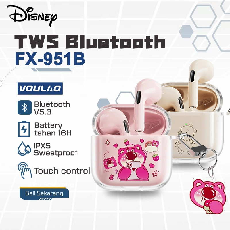 Disney Pro4 (FX-951B) Lucu TWS Headset Bluetooth 5.3 True Wireless Earphone Mini earbuds HiFi Stereo Sound Volume Control dengan Mic IPX5 Bass headset olahraga earphone sport Cute TWS headset bluetooth sport headset olahraga IPX5