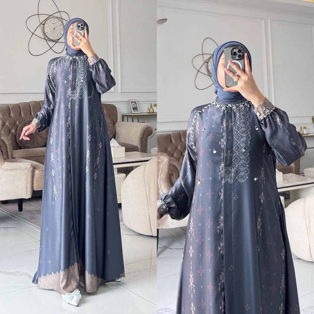 NNfashion ~ LUNA Dress Gamis Ied Lebaran Wanita Muslimah Syari Dewasa Remaja Payet Outer  Panjang Ibu Menyusui Couple  Keluarga Motif Kombinasi
