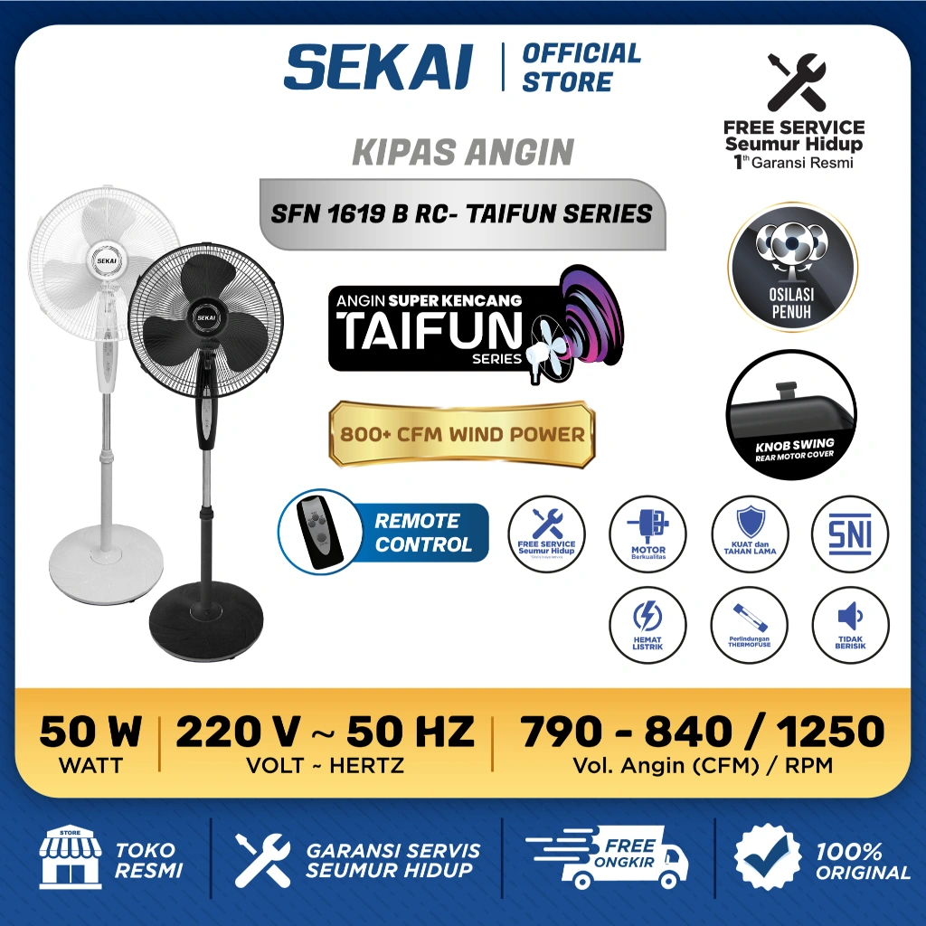 SEKAI Kipas Angin Berdiri / Stand Fan 16 Inch Taifun Series - SFN 1622 X B (TAIFUN) / SFN 1623 X B (TAIFUN) / SFN 1619 B Remote Control (TAIFUN)
