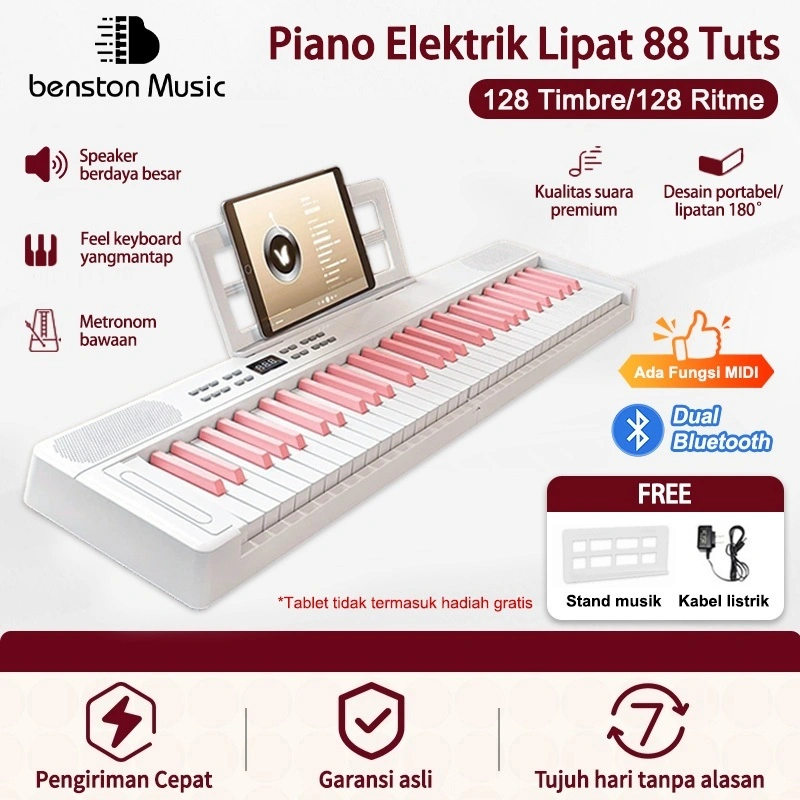 Benston Music- Piano elektronik lipat 61 tuts, khusus untuk dewasa dan anak-anak pemula, portabel, pintar, cocok untuk belajar mandiri di rumah