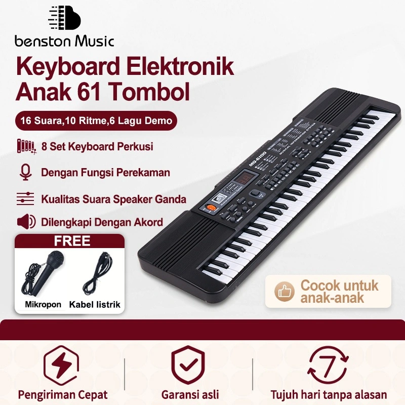 Benston Music- Keyboard Elektronik Anak 61 keyboard, Dirancang Khusus Untuk Pemula. Keyboard Elektronik Pendidikan Anak, Dengan Mikrofon Internal, Keyboard Elektronik Untuk Anak Usia 3-15 Tahun