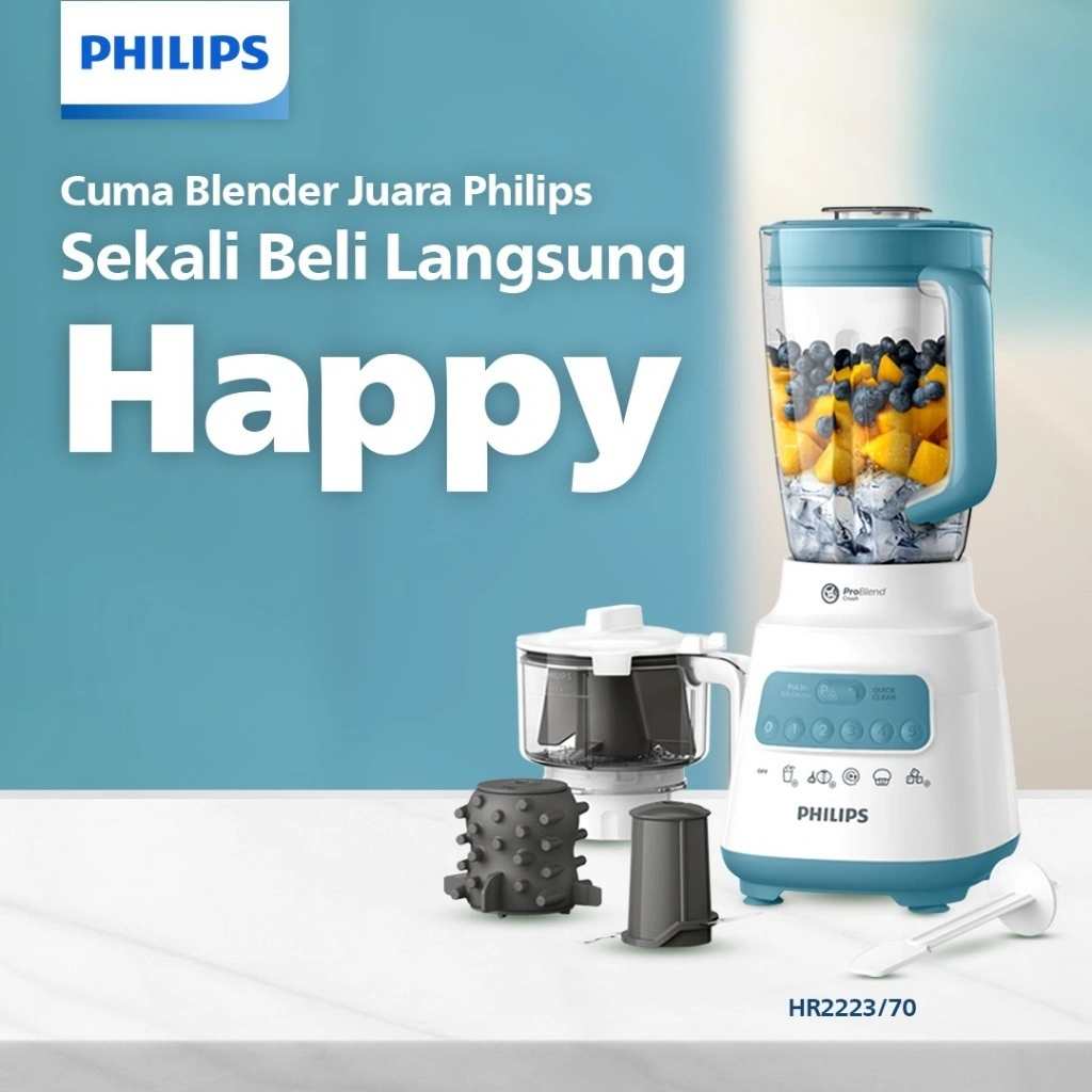 Blender Philips Plastik 2 liter - 5000 Series HR2223/70 - Blender jus - Blender bumbu philips (Chopper, Pembuat Sambal, Pengupas Bawang) - Blender Serbaguna - Blender Terbaik - Misty Dawn