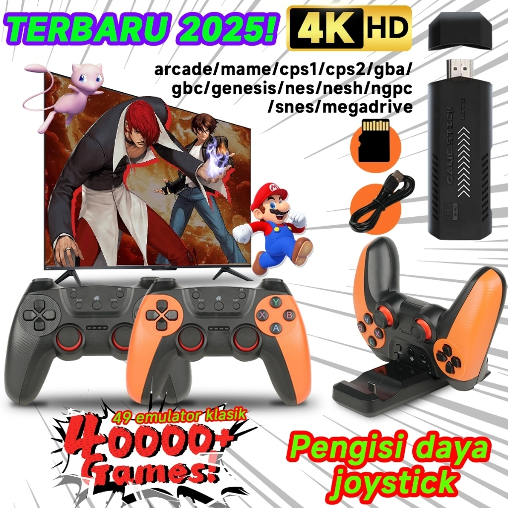 2025 New Wireless Game Stick X2 Ultra Pro 35000+ Game Classic TV Game PS1 PSP NES 2 Isi Ulang Joystick Wireless 2.4G Bisa Main 2 Orang Game Retro Gift