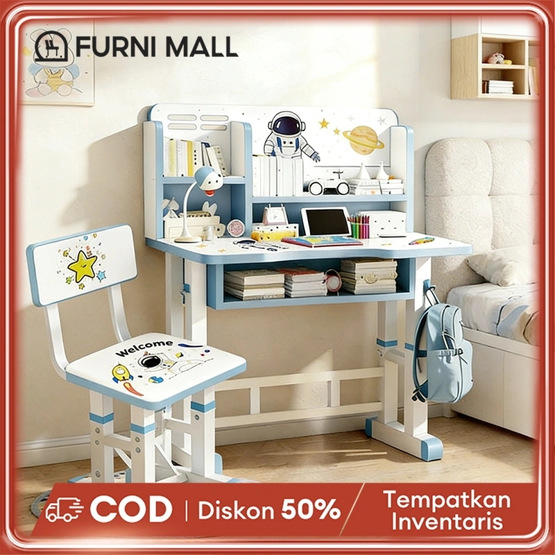 Meja Belajar Anak Set Kursi Meja Sekolah Set Kaki Besi Meja Belajar Aesthetic Meja Les Serbaguna