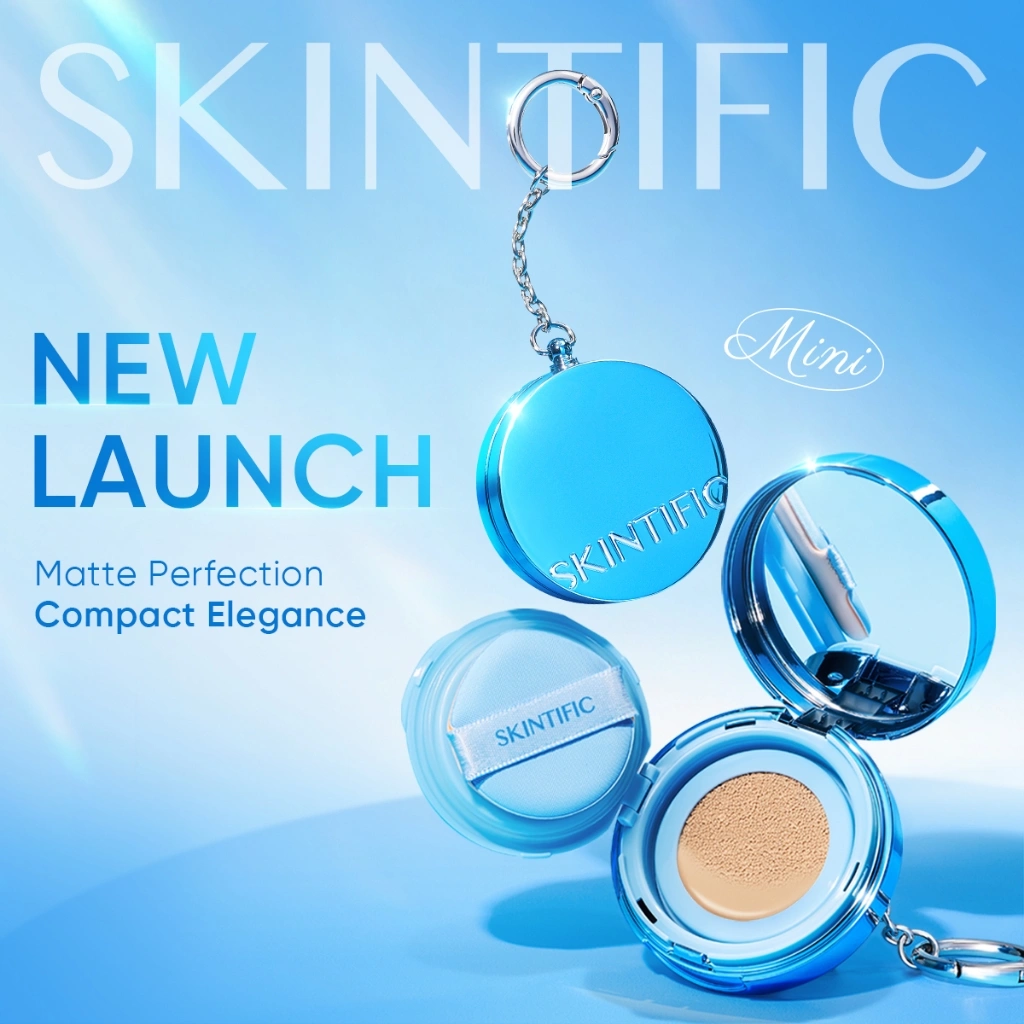 [New Mini Size!] SKINTIFIC - Perfect Stay Velvet Matte Cushion | Travel Friendly 12 Jam Mengontrol Minyak High-Coverage Skin tint BB & CC Cream Foundation On the go refill Biru Oil Control Waterproof Sweatproof Matte Finish Non-Comedogenic Poreless