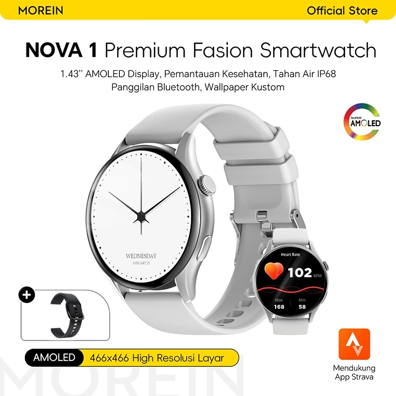 Morein Nova 1 Smart Watch - 1.43inci AMOLED | Support Stava & Da Fit | Bluetooth Call | Heart Rate & Sleep Monitor | IP68 Waterproof |  Custom Wallpaper | Fitness Tracker