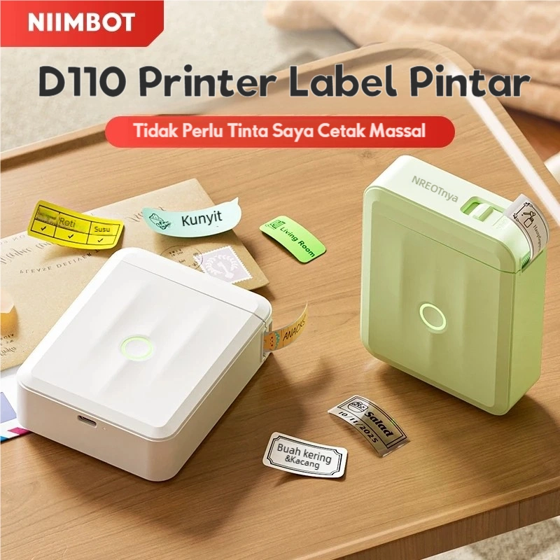 NIIMBOT D110 Printer Label Nirkabel, Dilengkapi dengan Label, Printer Stiker Label Harga/Nama