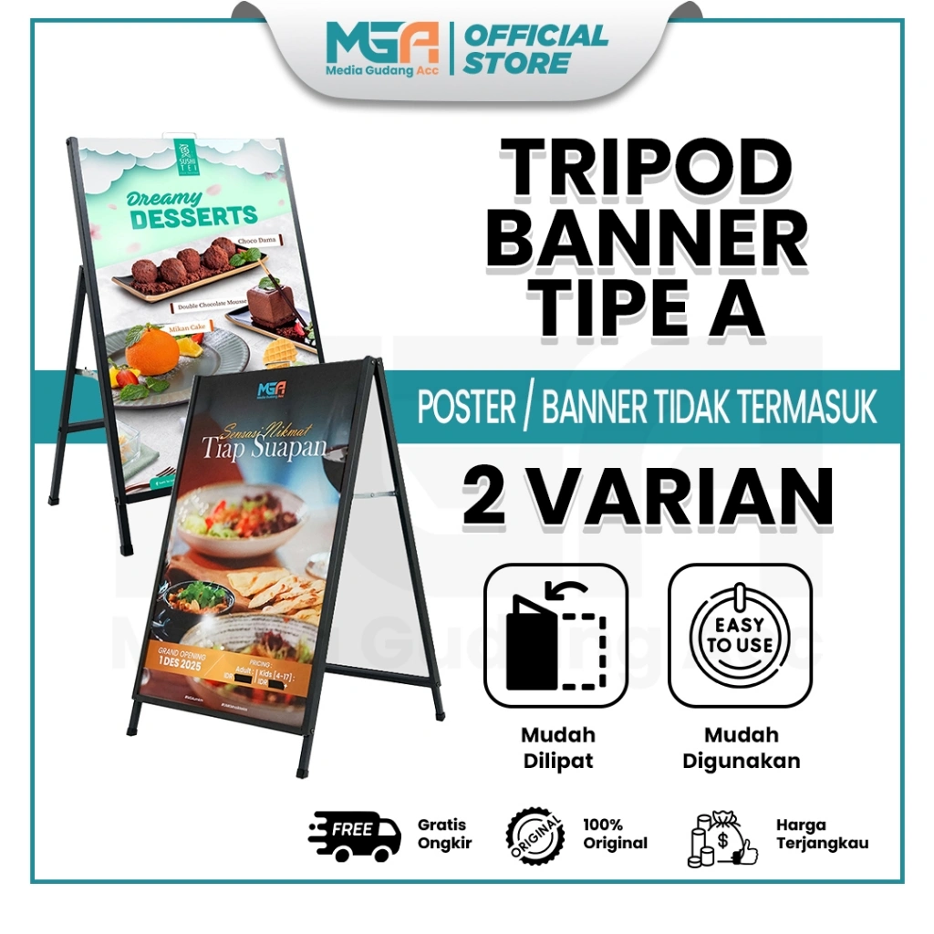 Tripod Banner Type A / Stand Banner Lipat Depan Toko / Pavement Stand / Standing Banner Promosi Sidewalk