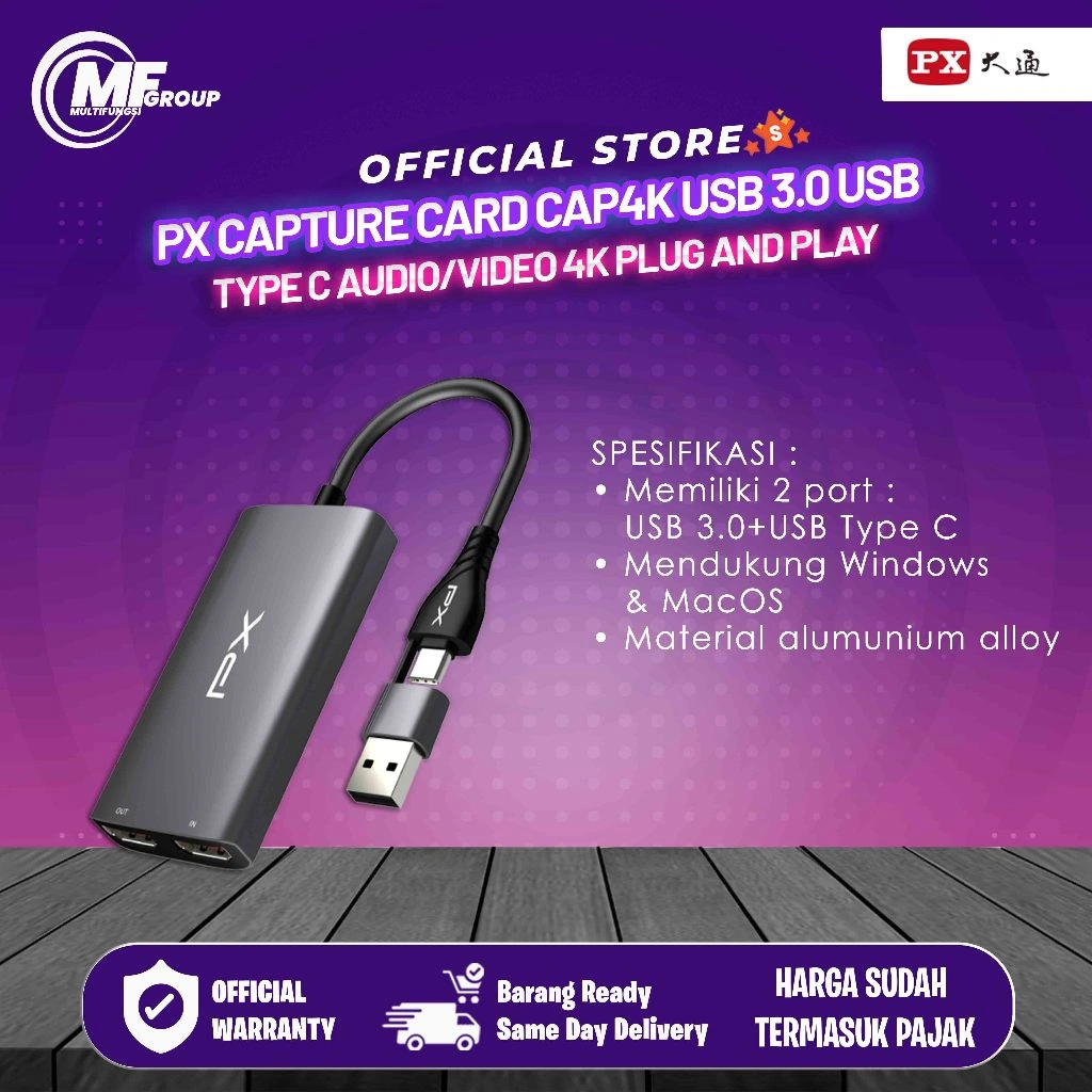 PX Capture Card CAP4K USB 3.0 USB Type C Audio/Video 4K Plug and Play