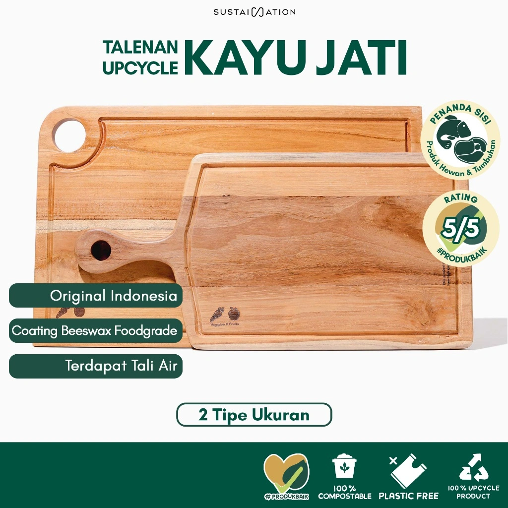 Sustaination Talenan Kayu Jati Premium EDGE LINE Dua Sisi Anti Jamur Tahan Lama