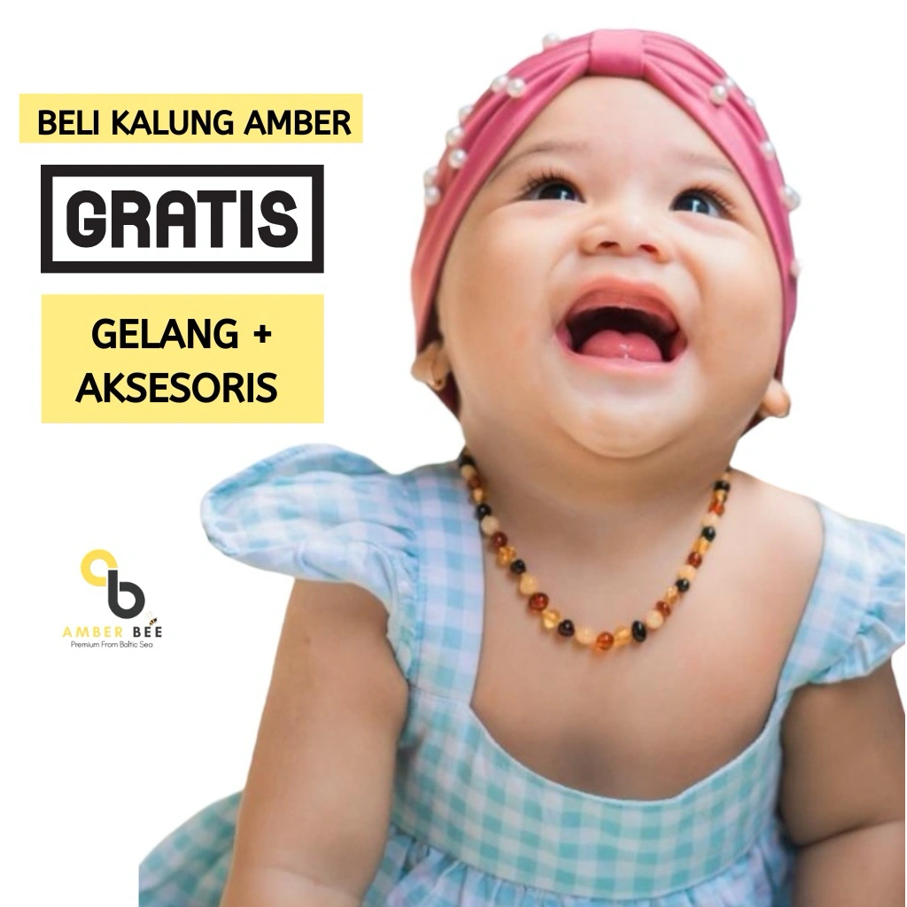 AMBER BEE - [Free Gelang + Aksesoris] Kalung Amber Baltic Bentuk Bulat Untuk Bayi dan Anak Warna Multicolor