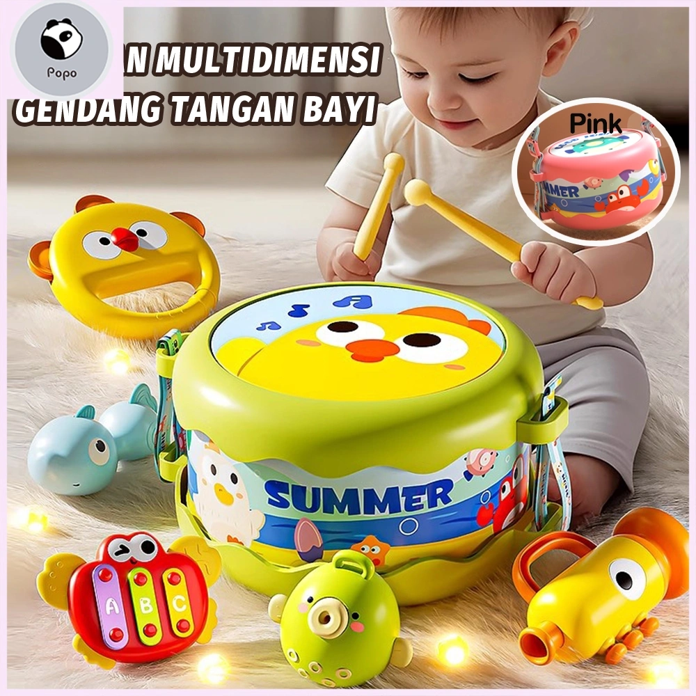 Mainan Bayi Drum Set 5 in 1 Mini Musik Drum 0 -3 Tahun Mainan Anak Edukasi Mainan Instrumen Perkusi