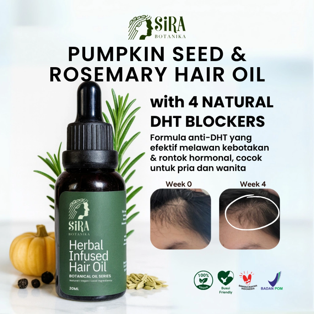 Pumpkin Seed Dan Rosemary Hair Oil Natural DHT Blocker Anti Rontok Scalp Oil Hair Care Perawatan Rambut Alternatif Minoxidil