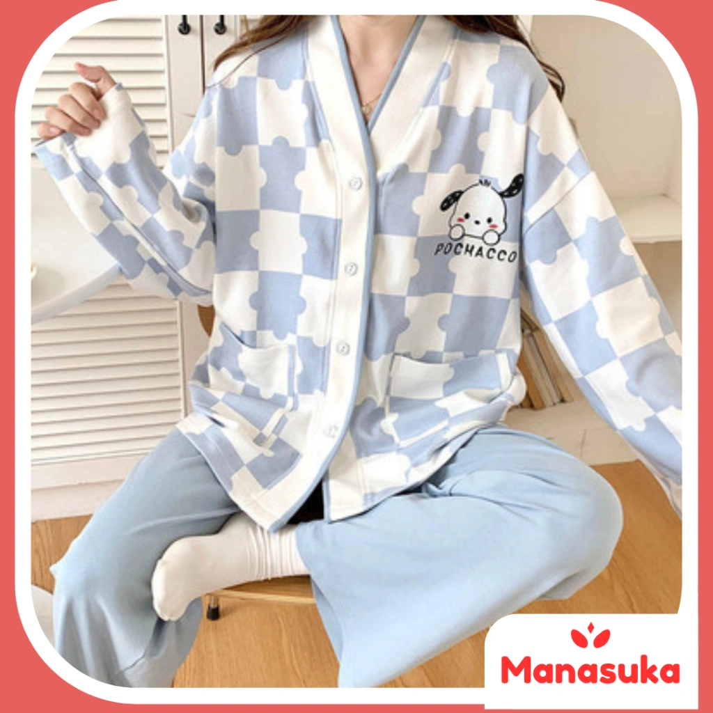 MS Piyama wanita dewasa motif karakter animasi lucu set baju tidur perempuan lengan celana panjang full kancing bahan katun polyester adem serap keringat terbaru kekinian murah cocok untuk harian santai fit to XXL BT007
