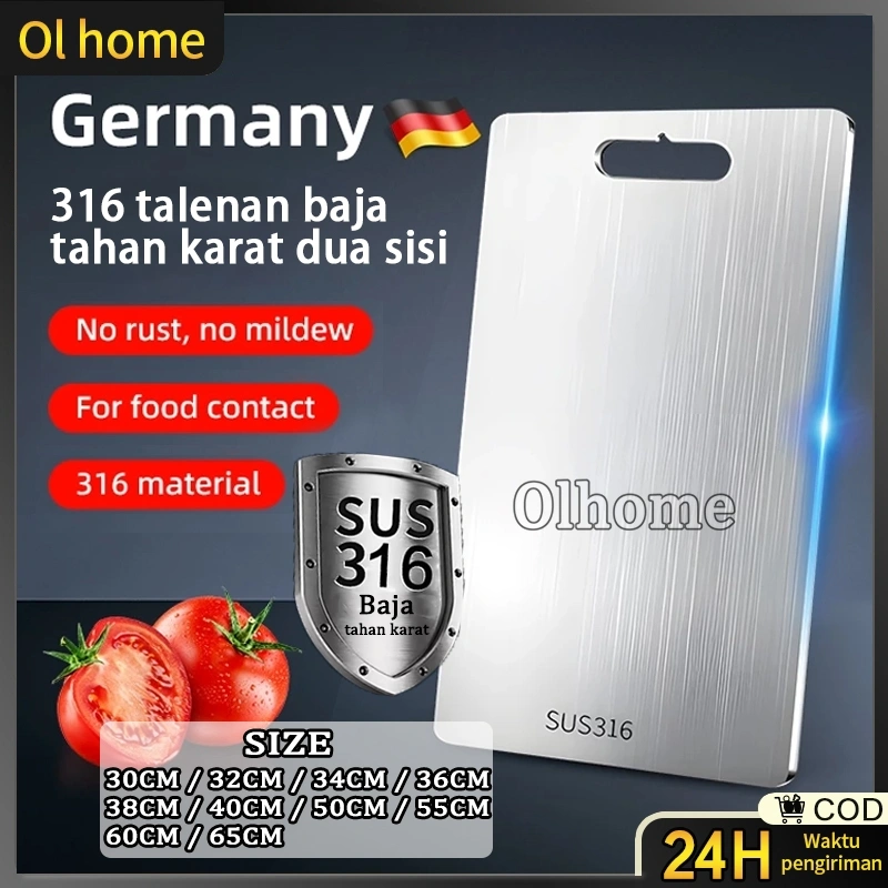 Olhome Talenan Stainless 316 Dua Sisi Talenan Multifungsi Food Grade Anti Bakteri dan Jamur Talenan