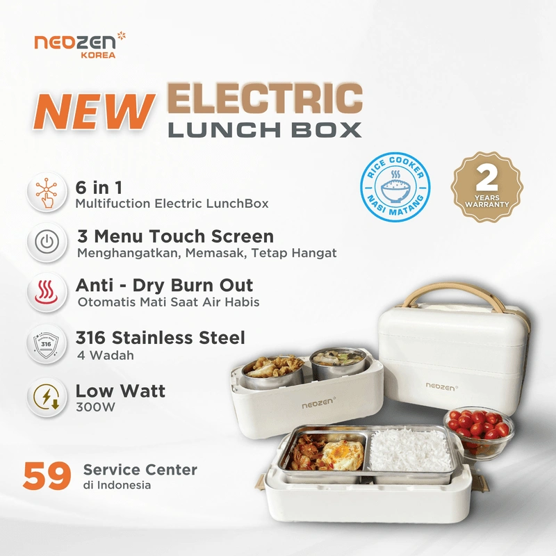 Neozen - New Electric Lunch Box Version 2 - Kotak Makan Listrik Portable 6 In 1 Versi 2 Untuk Mengahangatkan Memasak Nasi Dan Mengukus | Pengangat Makanan Alat Masak Serbaguna
