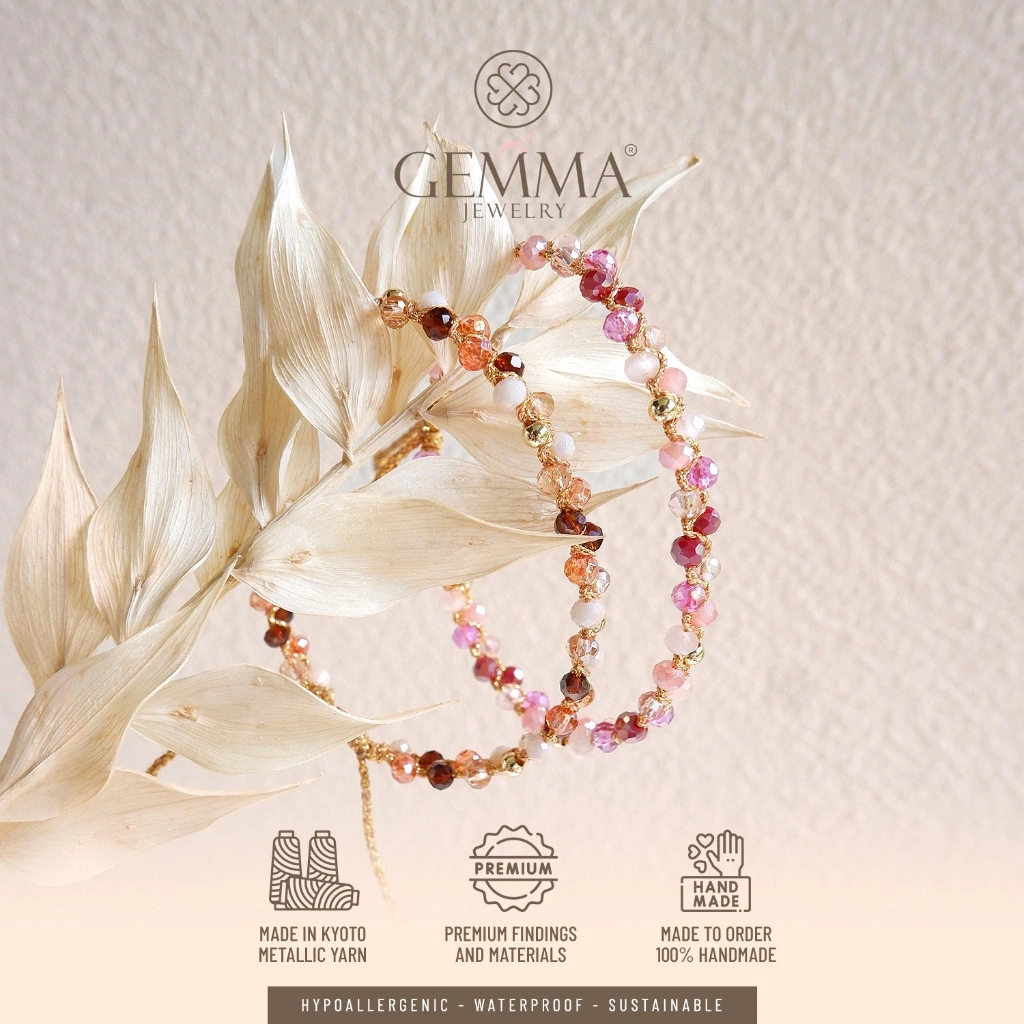 Gemma Jewelry - Chevron Gold Glass Beads Macramé Bracelet | Anti Karat 14K Gold Plated | Gelang Manik Handmade | Get Gemma Jewelry