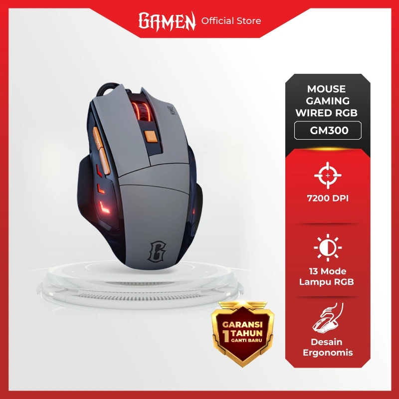 GAMEN GM300 Mouse Gaming RGB 13 Mode – 6 DPI Level, 6 Macro Button, Sensor Presisi, Mouse Kabel Gaming Original