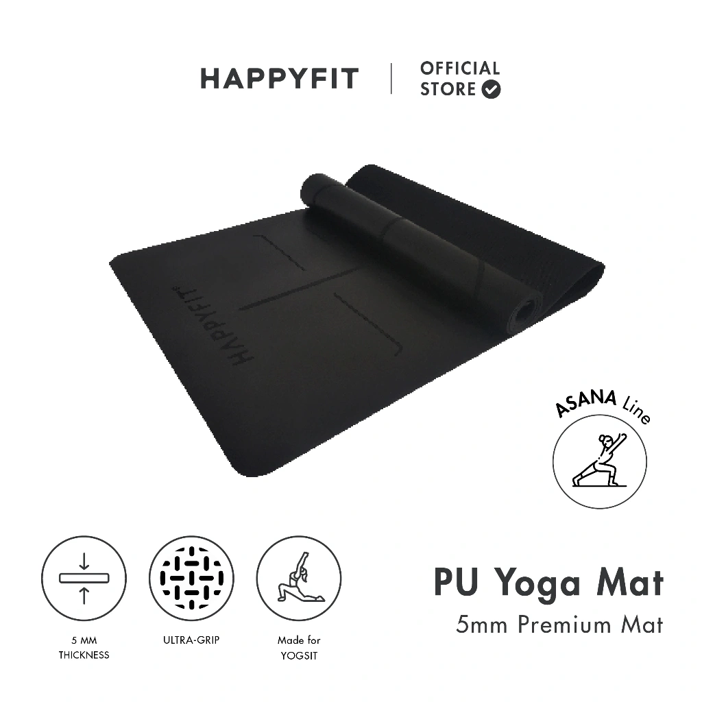 HAPPYFIT - Yoga Mat Premium PU Rubber 5mm / Matras Yoga / Matras Olahraga / Matras Premium
