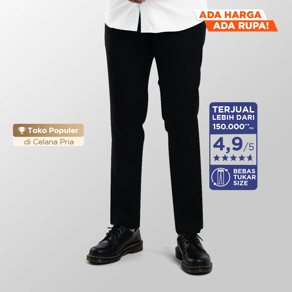 Froyemul DEEP BLACK TROUSERS | Celana Bahan Formal Pria Slim Fit