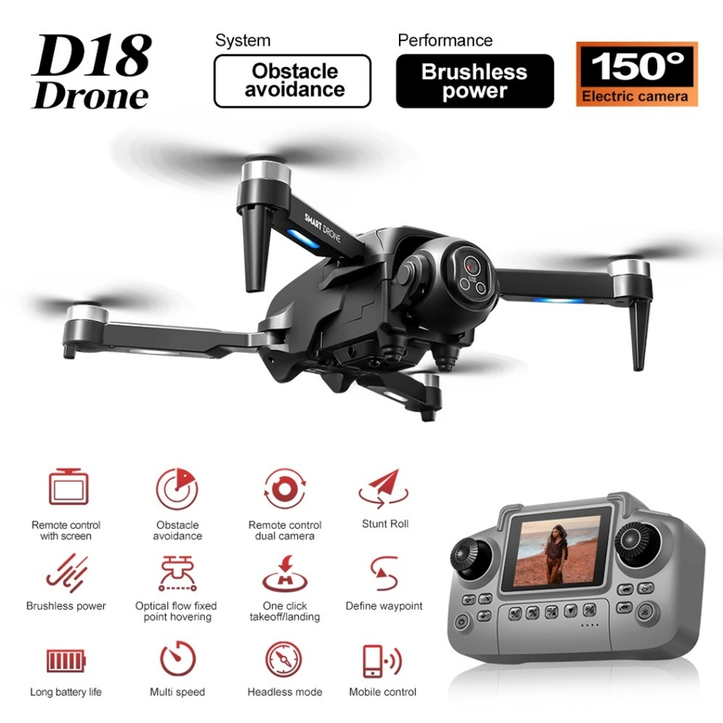 Drone D18 Brushless Quadcopter Obstacle Avoidance Drone 4K Camera WiFi FPV RC Mainan Kado anak