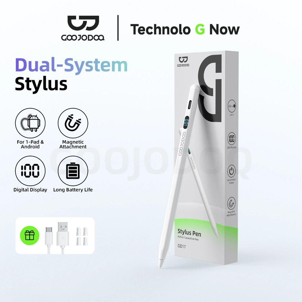 GOOJODOQ GD017 2 in1 Dual system Stylus Pen Universal for IPad and Android Systems Clear Digital Display Magnetic Suction