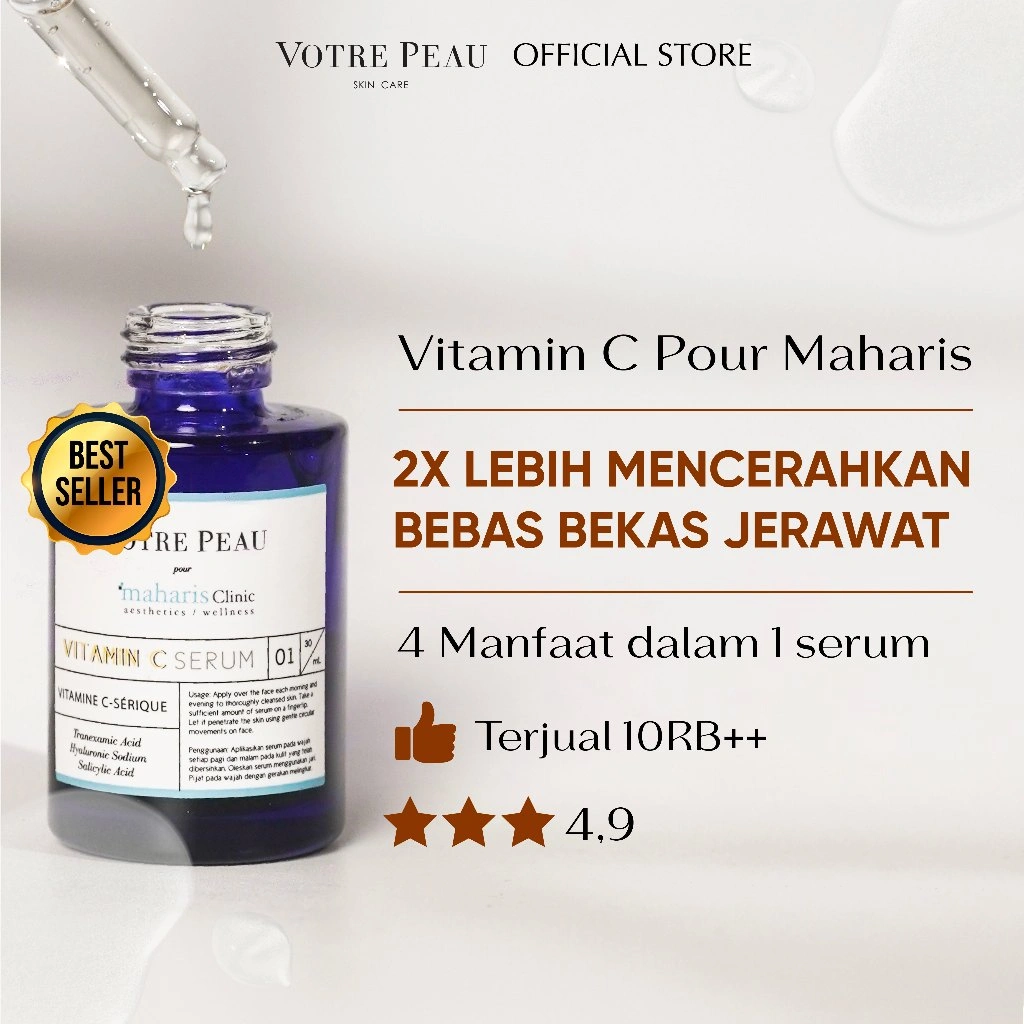 Votre Peau Vitamin C Serum Pour Maharis Clinic 30ml - Tranexamic Acid Serum Pencerah Wajah dan Anti Aging