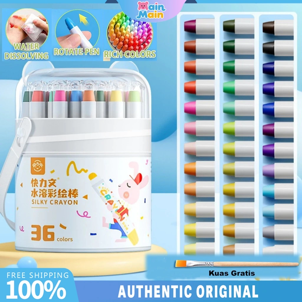 MainMain & Kuailiwen Washable Silky Crayon Putar 24/36/48 Warna Colorful Bucket Krayon Crayon Set Mewarnai Alat Warna Set Anak Wipe and Clean crayon anti kotor dan patah